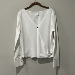Aday Suits You Wrap Blouse Top Women’s Large White Long Sleeve Button Minimalist